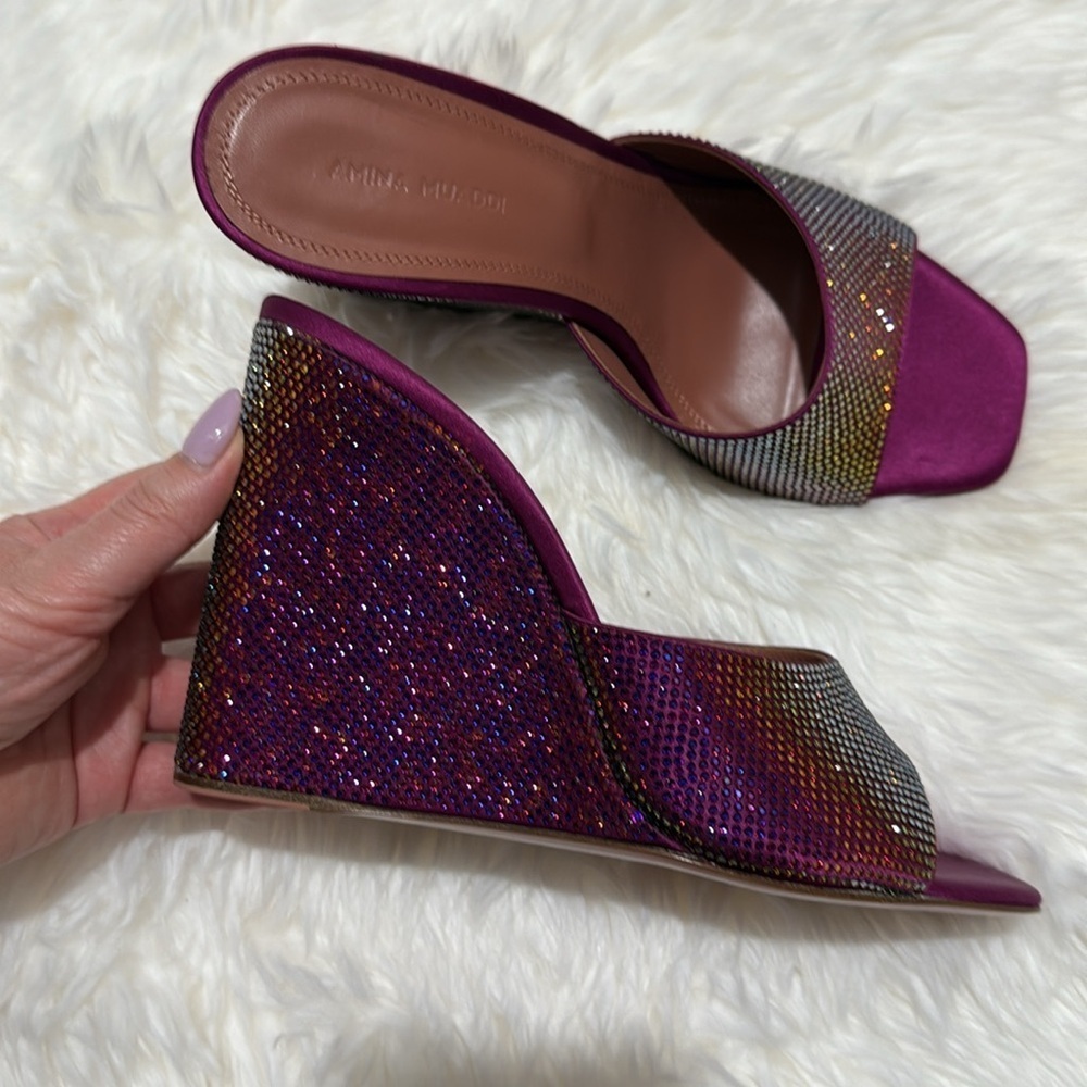 New Amina Muaddi Lupita crystal wedge sandals size 40.5EU - Picture 7 of 13